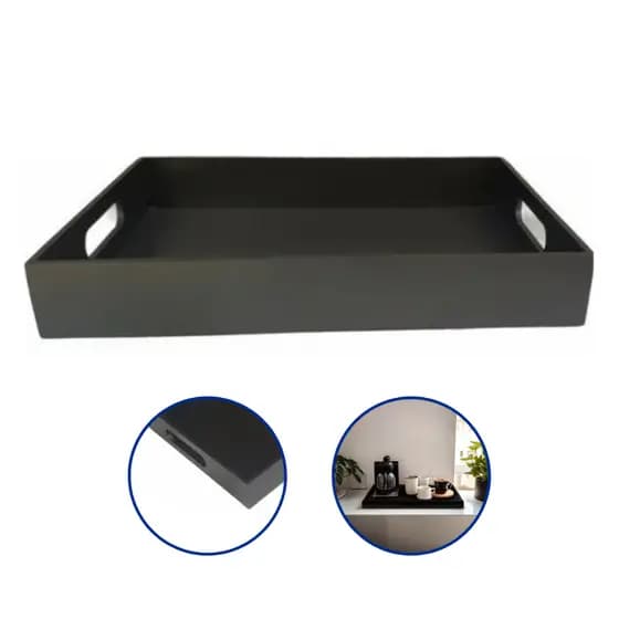 Bandeja Preta Decorativa MDF Grande 40x30cm - Com Alça Ideal para Café, Lavabo e Decoração