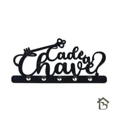 Porta Chaves de Parede MDF 3mm Preto Fosco “Cadê a Chave”