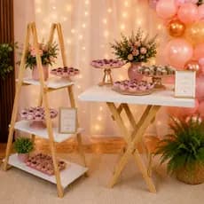 Kit Mesa Cavalete Escadinha Para Festas Pegue e Monte Suportes Lembrancinhas e Decoração Madeira MDF