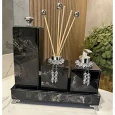 Kit Lavabo Mármore com Porta Escova Grande e Decoração Completa  Bandeja 25x10