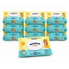 Kit 10 Pacotes Toalhas Umedecidas Mamito Baby Premium 100 Folhas 98% Água Lenço Umedecido