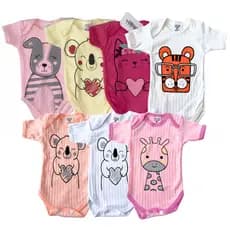 Kit 3 peças Body Canelado Bebê Estampado Bichinhos