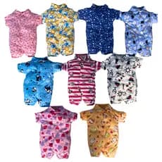 Kit com 5 Macacões Curtos de Bebê Verão Estampados Algodão