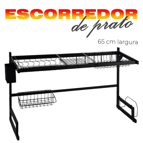 Escorredor de Louças Pratos Copos Talheres - Escorredor Rack Grande Resistente - Organizador Pia de Cozinha Preto Fosco
