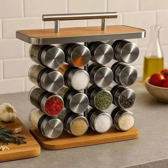 Porta Tempero Cozinha 16 Potes  Condimento Vasilha Vidro Inox Temperos Organizador Frasco Recipiente