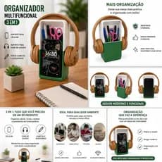 Organizador de Mesa 3 em 1 Porta Celular Porta Canetas e Porta Objetos Decorativo para Escritório e Home Office