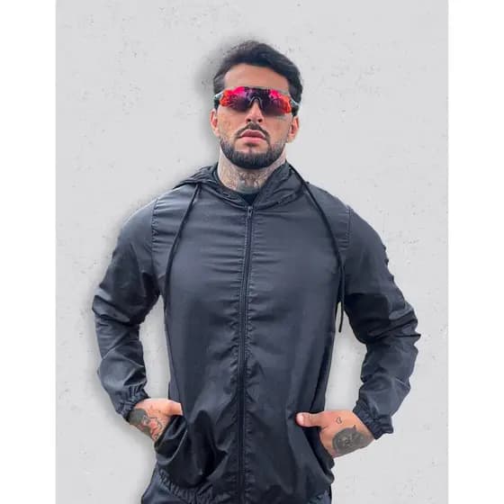 Corta Vento Jaqueta Masculina Repele Água Gola Alta Academia Treino Fitness Resistente Capuz