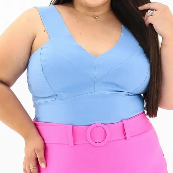 Top Cropped Plus size Feminino com Bojo Social - Blusa Bengaline Elegante