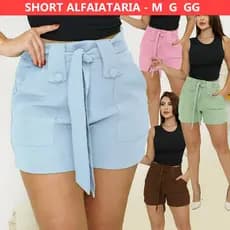 Short Alfaiataria Feminino Social Tendencia - Ziper na lateral e Laço removivel