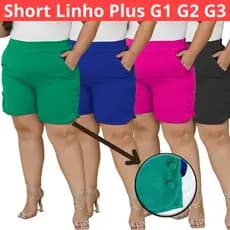 Short Feminino Plus Size Elástico Na Cintura Tecido Linho Cintura Alta  Social