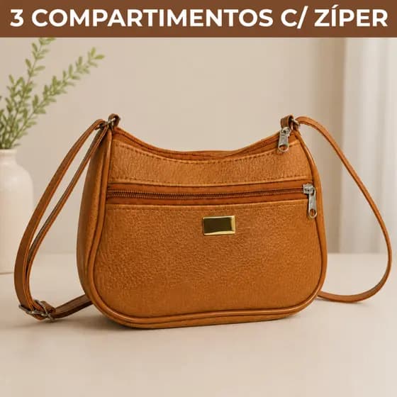 Bolsa Feminina Transversal Tiracolo 3 Compartimentos com Zíper Forro Interno Dia a Dia Passeio