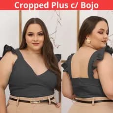 Cropped Feminino Plus Size Com Bojo - Blusa Cropped Babado Bengaline