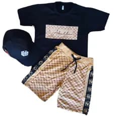 Conjunto Infantil Masculino Bermuda e camisa e Boné Kit 3 Peças