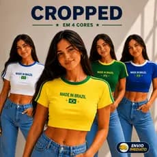 Cropped Camisa do Brasil Feminino Manga Curta Moda Copa do Mundo