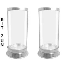 Kit 2 Copos Suporte Vela 7 Dias Transparente Com Base Alumínio Anjo da guarda | Umbanda Candomblé