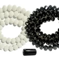 100 Missangas Branca 100 Missangas de cristal Preto 8mm + Firma Preta | Para Guia umbanda candomblé