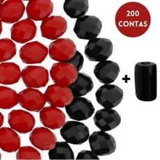 100 Missangas de cristal Vermelho e 100  Missangas de cristal Preto 8mm + Firma | Para Guia umbanda candomblé