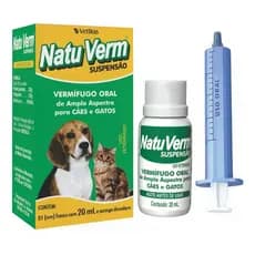Vermífugo NatuVerm Suspensão 20ml para Cães e Gatos Kit ate 4 Unidades