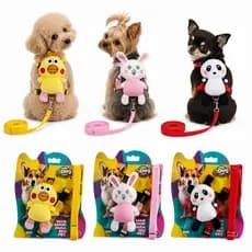 Guia com Peitoral para Cães e Gatos Coleira Bichinho Pelúcia para Pets