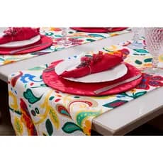 Trilho de Mesa Posta Decoração Mesa Flor Colorida Jacquard 1,60 x 0,42cm