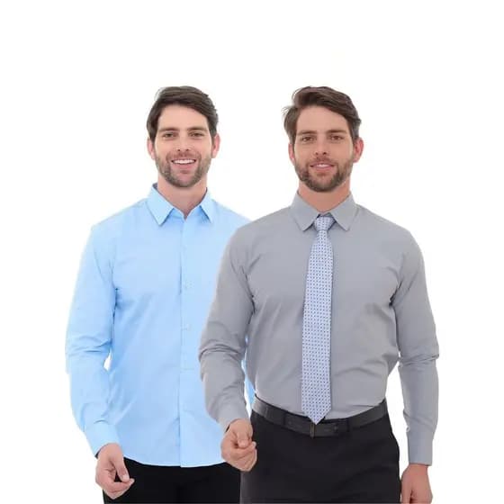 KIT Masculino 2 Peças - Camisa Social Premium Tipo Linho Azul Claro e  Camisa Social Slim Cinza