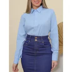 Camisa Social Feminina Manga Longa Slim Azul Bebê