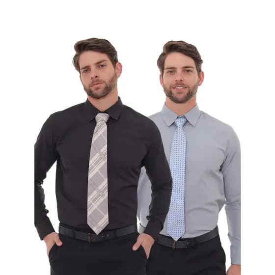 KIT Masculino 2 Peças - Camisa Social Slim Preta e Camisa Social Slim Cinza