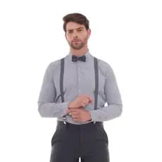 Camisa Social Manga Longa Slim Cinza