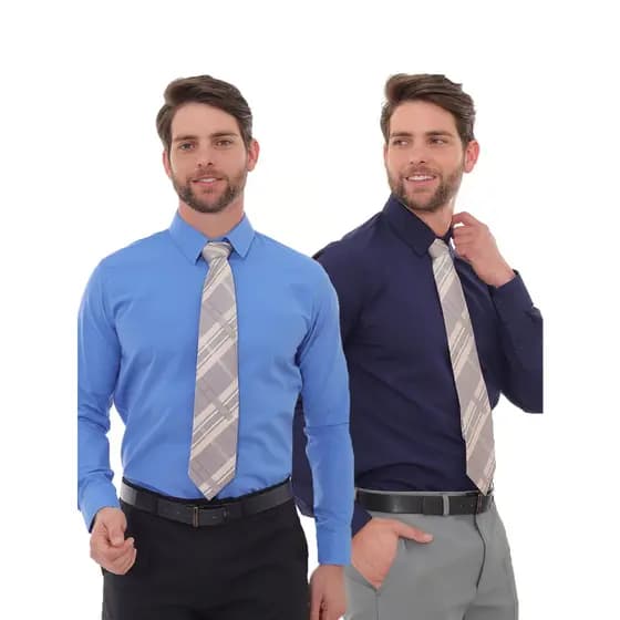 KIT Masculino 2 Peças - Camisa Social Slim Azul e Camisa Social Slim Azul Marinho