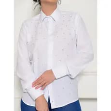 Camisa Social Feminina Manga Longa Slim Branca com Strass