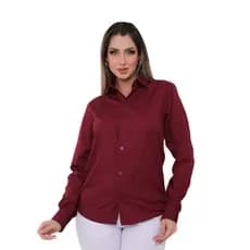 Camisa Social Feminina Manga Longa Slim Vinho