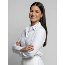 Camisa Social Feminina com Gola de Strass Premium | Blusa de Luxo Manga Longa Elegante com Aplicações de Brilho