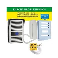 Kit Interfone Residencial Porteiro Eletrônico + 50 M de Cabo + 1 Capa de Proteção Antivandalismo