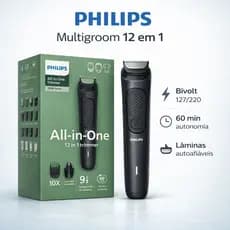 Philips Multigroom 12 em1 MG3921/15 Barbeador Máquina Cabelo Barba Carregador Usb 5V Bivolt