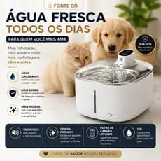 Fonte Água Pet Automática Sem Fio Inox para Gatos e Cães 2,5L Filtro Silenciosa Previne Acne Felina Ori