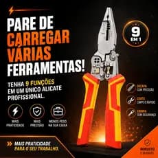 Alicate Decapador Multifuncional 9 em 1 Profissional Corta Crimpa Fios para Eletricista e DIY