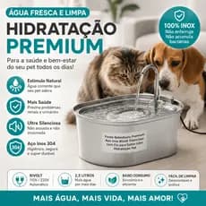 Fonte Bebedouro para Gatos e Cães Aço Inox 3,2L Silenciosa Bivolt Automática com Fio Premium