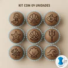 Kit 09 Carimbos para Doces – Tema sereia, fundo do mar.