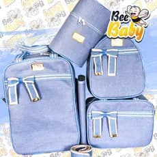 Kit De Bolsa Mala Maternidade Jeans 5 Peças Bee BABY
