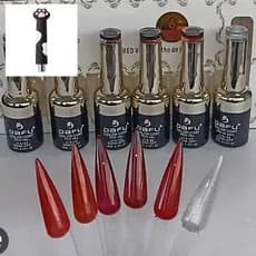 Kit Esmalte em Gel Vermelho Rebu 5 Cores Translucido + 1 Gel Magnético +Ima Patinha- Dafu Gel Verniz Novo Lançamento Gel