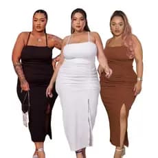 Vestido Feminino Midi Anarruga Com Fenda Tubinho Aurora Plus Size Elegante com Fenda