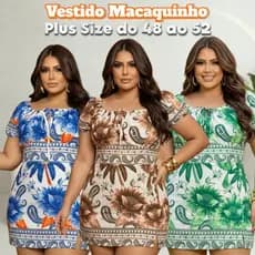 Vestido Macaquinho Feminino Estampado Plus Size Casual Moda Maior Com Elástico Tecido Crepinho