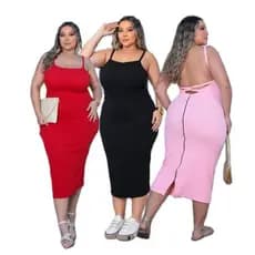 Vestido Feminino Plus Size Elegante Midi de Alça com Bojo e Ziper All Curve Tubinhoedroorellana379@gma