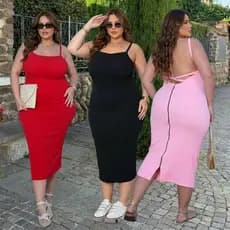Vestido Feminino Plus Size Midi Com Zíper Tecido Anarruga Tubinho Jovial Elegante Moda Maior Confortável
