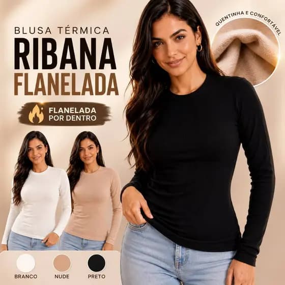 KIT BLUSA FEMININA MANGA LONGA RIBANA CANELADA, BLUSA FLANELADA GOLA REDONDA, BLUSA TÉRMICA FEMININA