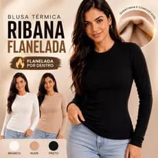 KIT BLUSA FEMININA MANGA LONGA RIBANA CANELADA, BLUSA FLANELADA GOLA REDONDA, BLUSA TÉRMICA FEMININA