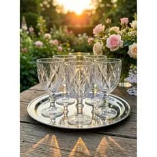 Jogo de 6 Taças de Vidro Cristal Trabalhado com Relevo Diamante para Água,Vinho,suco e refrigerantes