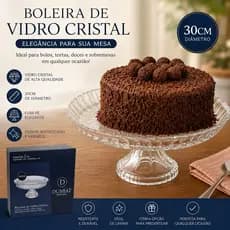 Boleira de Vidro Cristal com Pé 30cm Elegante para Bolos e Doces
