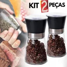 Kit 2 Moedor De Tempero com Regulador Sal Pimenta Porta Condimentos Especiarias De Vidro Premium