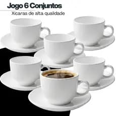 Conjunto 6 Xicara Caneca Lisa Cha Cafe Leite  250ml  c/Pires Chicara Decoracao Cozinha